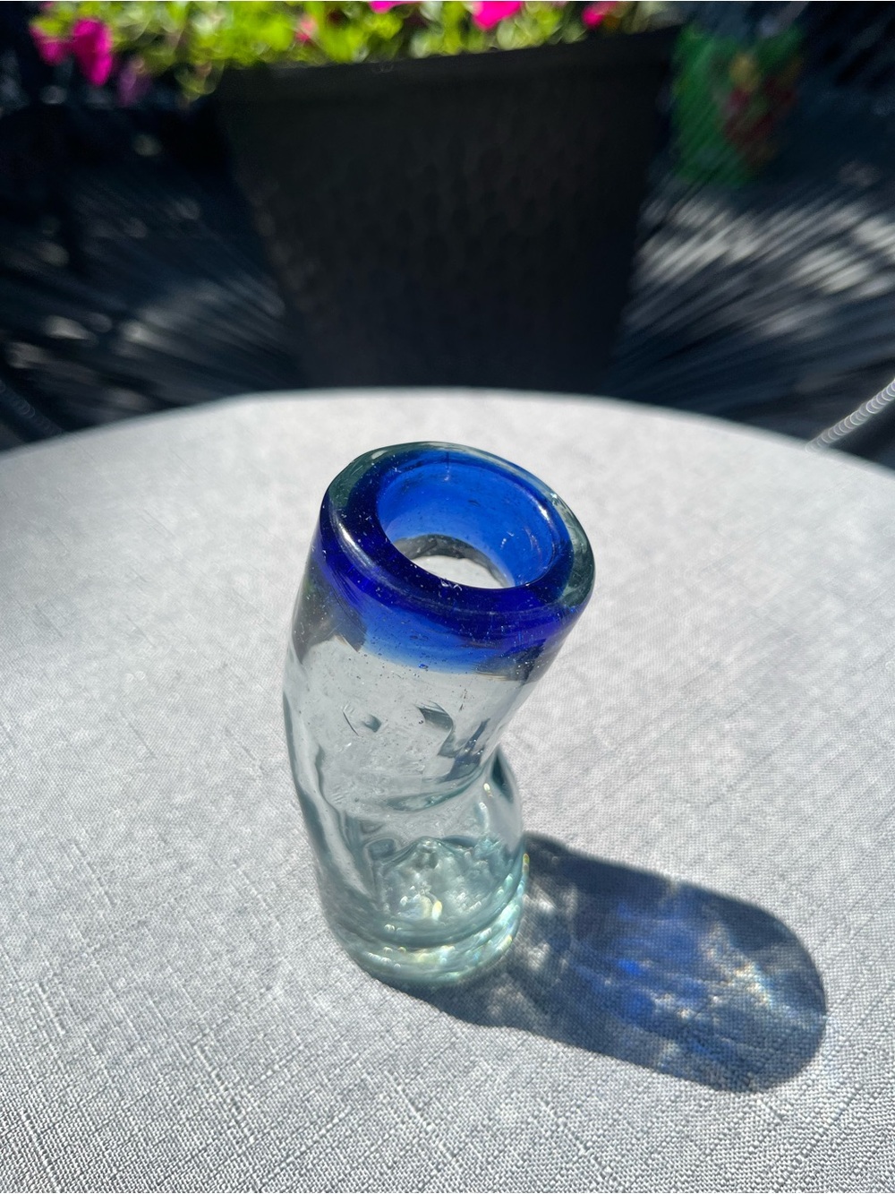 Handblown Glass Bud Vase with Cobalt Blue Rim - Picture 4 of 16